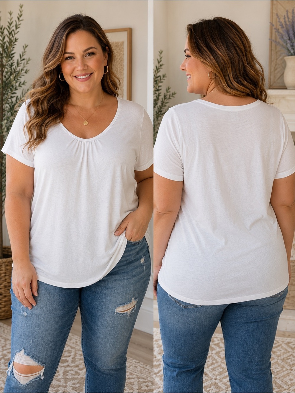 St John’s Bay White Scoop Neck Tee XL Casual Soft Stretch Basic Top